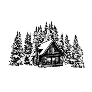 Snowy Cabin with Trees